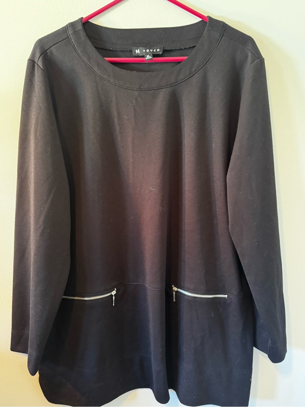 N Touch Black Long-Sleeve Zip-Pocket Pullover